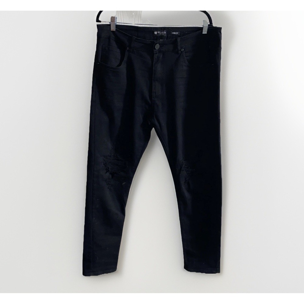 Men's Waimea New York Black Dustressed Skinny Fit Black Jeans 36